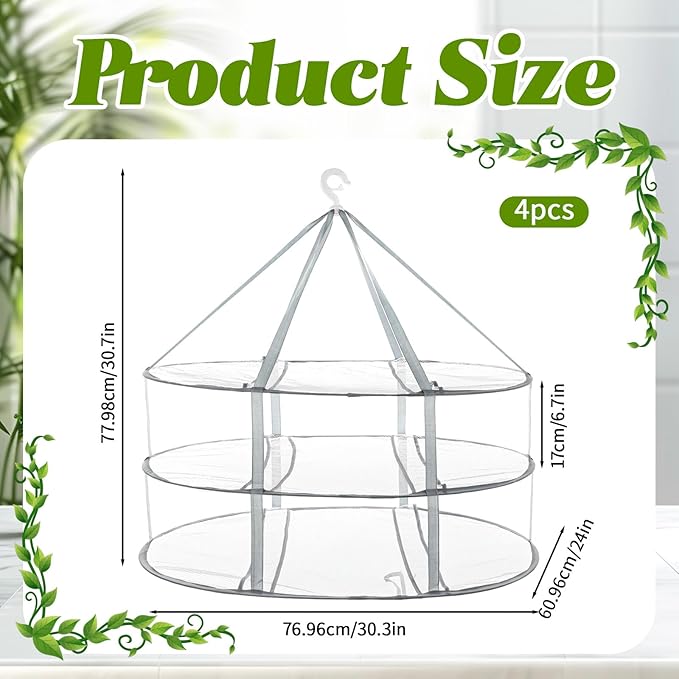4 Pack 3-Tier Folding Mesh Clothes Hanging Dryer, Large Laundry Drying Rack Sweater Drying Rack with Fixing Band Lay Flat Dry Hanger for Laundry Indoor T-Shirt Swimsuit Sweater Underwear