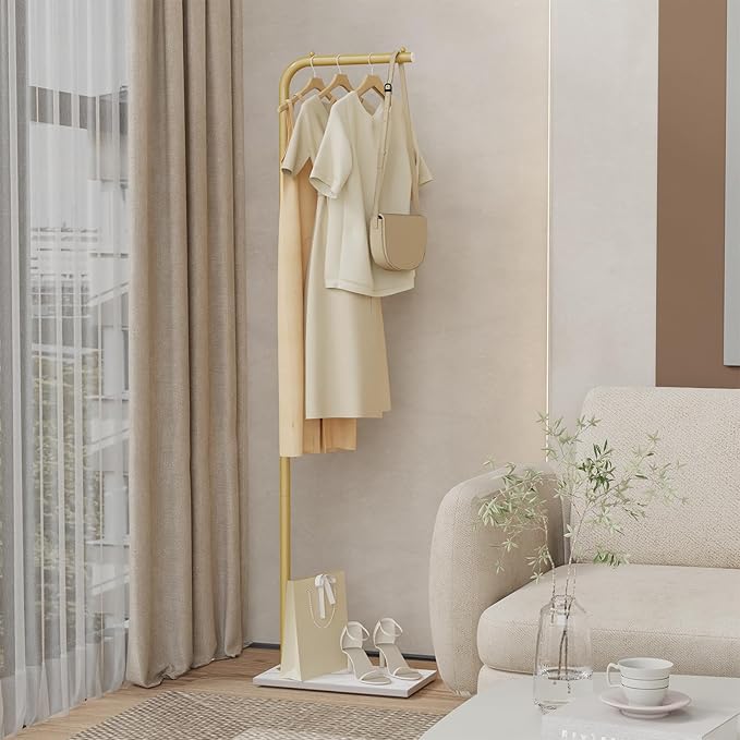 Metal Coat Rack Freestanding, Stable Clothing Rack with Rock Base, Coat Tree Suitable for Bedroom, Hallway, Office, 70.8 Inches High, Golden