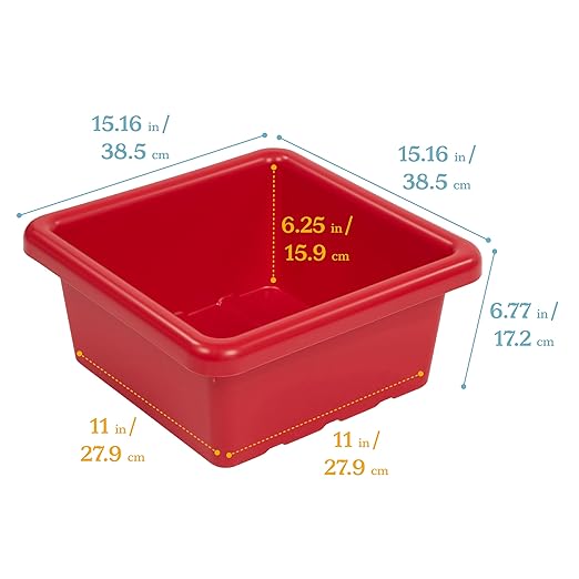 ECR4Kids Stackable Square Bins with Non-Snap Lids, Multipurpose Organization, Red, 4-Pack