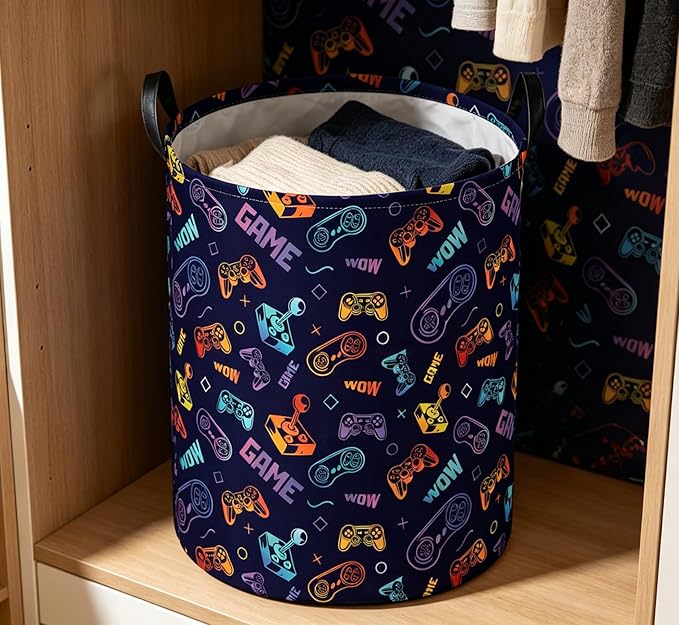 Essme Kids Laundry Basket,Game Hamper Collapsible Waterproof Storage Bin for Boys,Gift Baskets(Color Game)