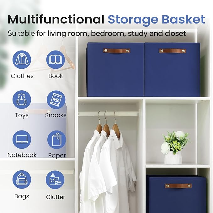 FinishingBo 6-Pack Storage Cubes with Handles & Label Holders Basket, Closet Cube Home Organizer Bins(Blue, 13 x 13 x 13 inch)