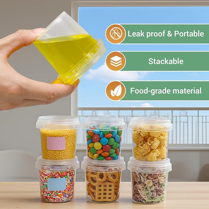 ASEVAT Airtight Clear Plastic Bucket with Lid, Ice Buckets for Parties, Reusable Ice Cream Tub with Handle, Food Storage Container, Food Grade Freezer and Microwave Safe for Sauce, Soup (5 OZ/6 PACK)