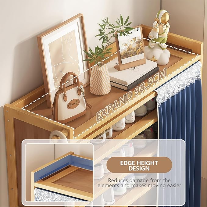 6-Tier Free Standing Shoe Racks, Shoe Rack with Cover, Bamboo Wood Shoe Rack for Entryway & Closet, Holds up to 24 Pairs of Shoes