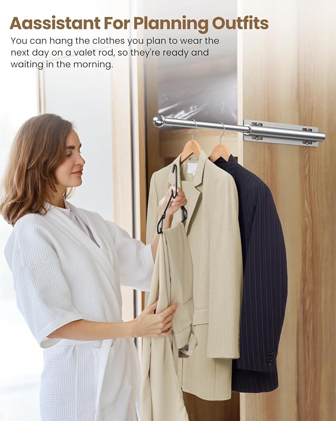 Supforce 16.5" Valet Rod for Closet Pull Out, Retractable Slide Out Valet Rod Closet Organization, Aluminum Valet Clothing Hanger Rods Perfect for Suits, Freshly Pressed Clothes, Polished Chrome