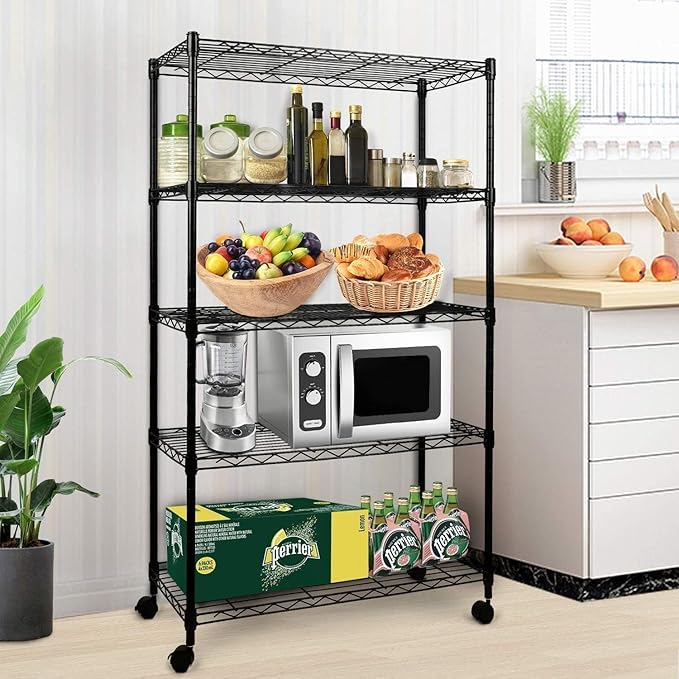 Simple Deluxe 5-Tier Heavy Duty Storage Shelving Unit, 1250 Lbs Loading Capacity, 29.92" W x 13.98" D x 61.02" H, Black
