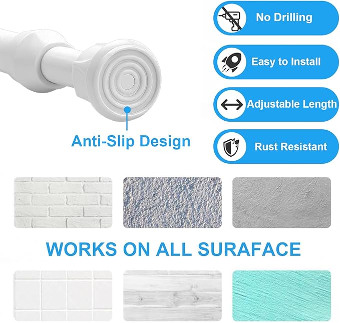 6 Pack Tension Curtain Rod 15.7-28 Inch, Small Short Adjustable Extendable Spring Loaded Rods for Windows Cabinet Blinds Closet Bedroom Kitchen Bathroom Door No Drilling, White