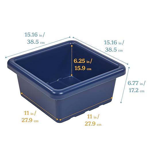ECR4Kids Stackable Square Bins with Non-Snap Lids, Multipurpose Organization, Navy, 4-Pack