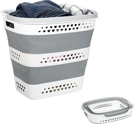 Large Collapsible Laundry Baskets for Dirty Clothes, Plastic Laundry Hamper for Dorm Bedroom Blankets, 43L Foldable Clothes Hamper for Laundry, Space Saving Pop-Up Storage Container/Organizer