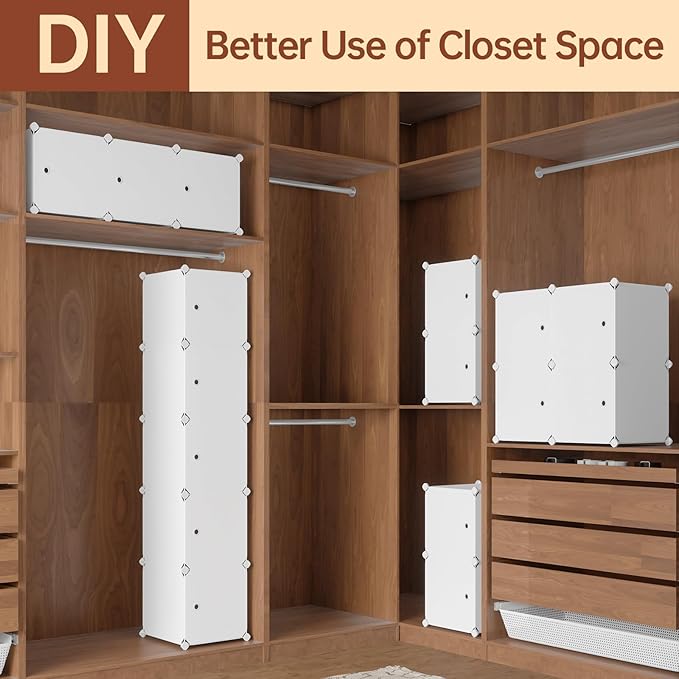 MAGINELS 3 Cube Storage Organizer,Plastic Cabinet with Door.Narrow Cube Clothing Storage Shelves,Closet Organization for Bedroom,White(11.8x11.8inch)