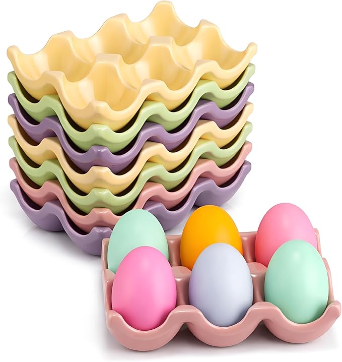 Chengu 8 Pack 6 Cups Egg Tray Holders Bulk Ceramic Porcelain Egg Container Serveware Countertop Fridge Kitchen Storage Display Decorative