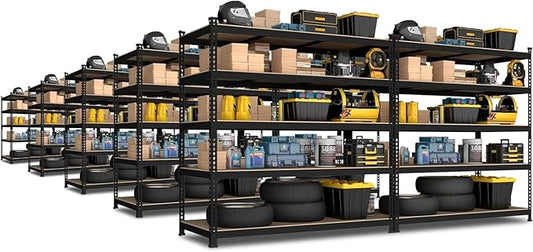 PrimeZone 10 Pack Heavy Duty Storage Shelves - 47"W x 18"D x 71"H 5 Tier Adjustable Garage Storage Shelving, Metal Utility Rack Organizer Shelf Unit for Warehouse Pantry Closet Kitchen Basement, Black