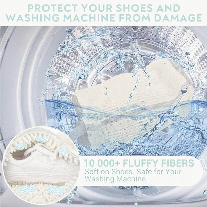Shoe Washing Machine Bag for Cleaning, 2 Pack 360°Protect Sneaker Laundry Bag for Shoes Reusable Durable Fibers Adjustable Washer Bag with Zipper for Tennis Gym Sneakers Shoe Dryer (White)