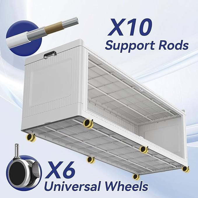 200Gal Extra Large Stackable Storage Bins with Lid, 800Qt Collapsible Storage Box with Wheels, Closet Organizers and Storage Cabinet Container for Home, Kitchen, Office, 4Pack White Clear