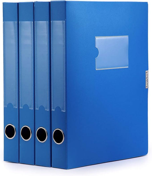 A4 Storage File Boxes Plastic Archives Cases with Lid, File Folder Organizer Document Filing Box for Office, Letter Size Paper,31×4×24 cm, Blue(Pack of 4)