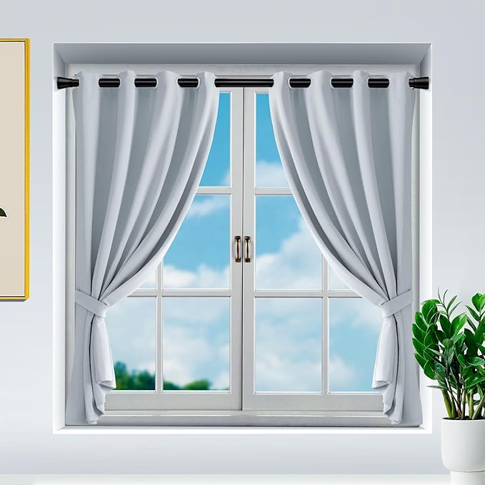 MEXAU 1pc Tension Curtain Rod for Windows 27 to 50 Inch，Spring Tension Rods Black Curtain Rods Adjustable Spring Rod Extendable Tension Rod for Kitchen, Bathroom, Window, Bookshelf