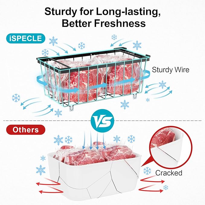 iSPECLE Deep Freezer Organizer Bins - Fits 7 Cu.Ft Chest Freezer, 8 Pack Stackable Wire Baskets(14.7" Length), Heavy Duty Coated Freezer Organizer, Rust Resistant for Frozen Food Sorting, Black
