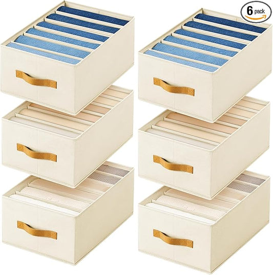 DIMJ Large Wardrobe Clothes Organizer, 6Packs Fabric Closet Storage Organizer with Handles, Foldable Closet Organizers Dividers for Clothing Jeans Pants Sweater T-shirt
