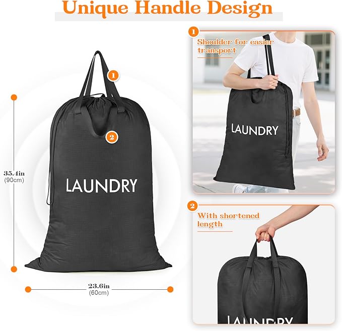 MissBoy 120L Heavy Duty Nylon Laundry Bag with Shoulder Handles, Tear-Resistant & Splash-Proof Dirty Clothes Storage Pouch for College Dorms, Laundromat & Beach Travel, Foldable & Washable