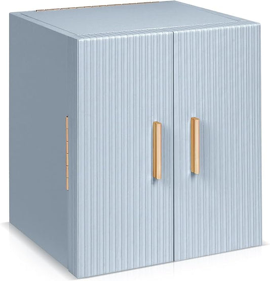 Dajasan Large Jewelry Box Organizer, Jewelry Storage Organizer with 3 Drawers, Huge Jewelry Box with Mirror for Women Girls, Double Door, Textured PU Leather, Gift Idea, Stylish (Blue + Gold)
