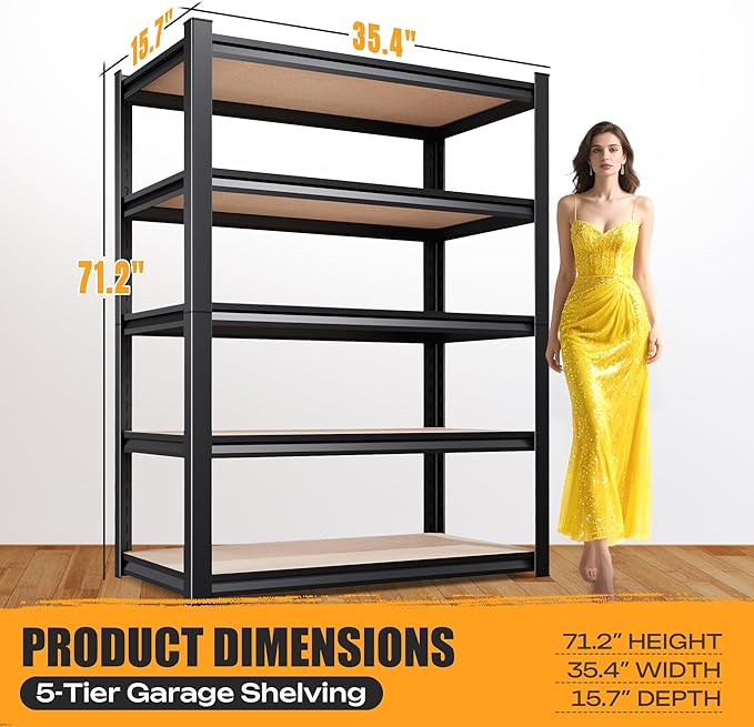 Set of 4 Garage Shelving Heavy Duty Storage Shelves, Metal Adjustable Shelving Unit, Utility Garage Organizer Shelf for Basement, Pantry, Kitchen, Warehouse,15.7" D x 35.4" W x 71.2" H