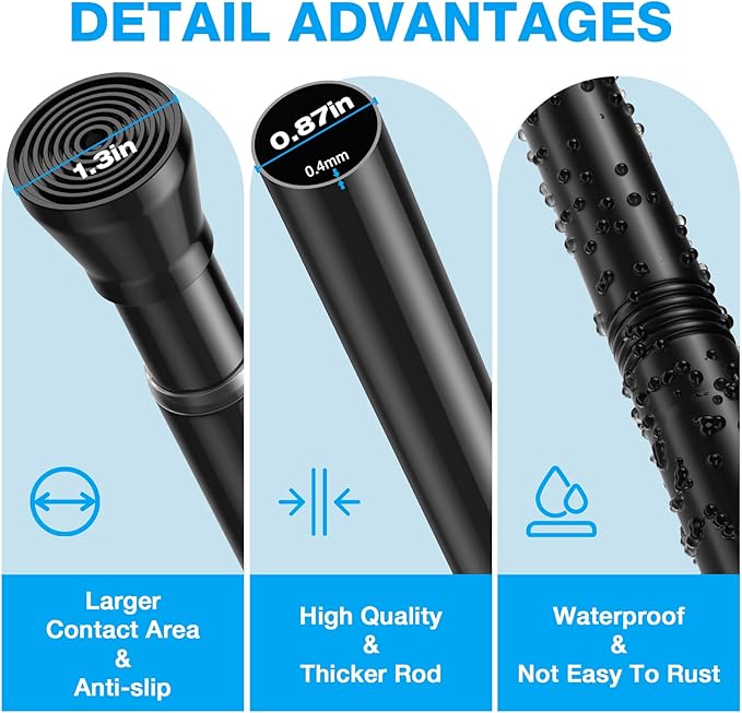 MEXAU 2pcs Shower Curtain Rod 44-77 inch Black Tension Rod Shower rod Non Slip Tension Curtain Rod Adjustable Curtain Rods No Drilling Shower Rods for Bathroom Windows Closet