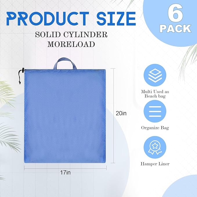 6 Pack 20 x 17 Inches Colorful Soft Mesh Laundry Bag with Handles Machine Washable Secure Drawstring Closure Large Sturdy Mesh Net Laundry for College Travel Dorm Laundromat
