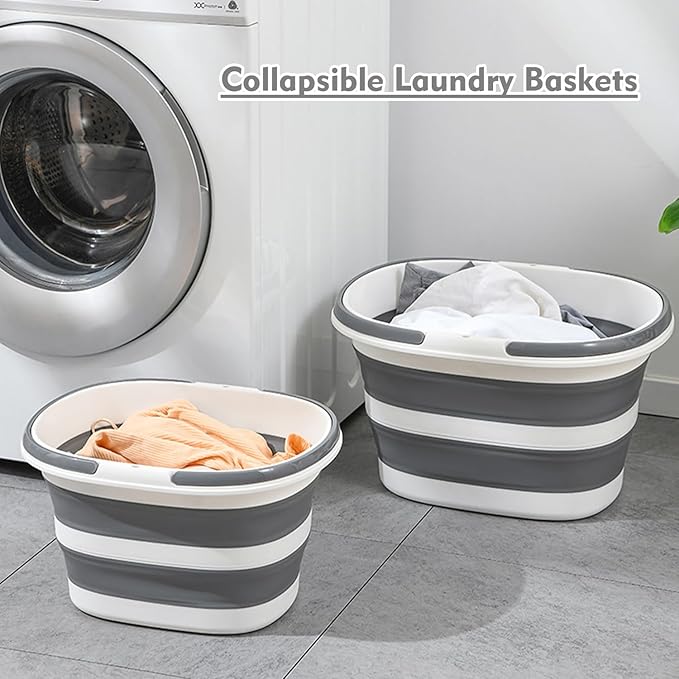Collapsible Mop Bucket with Handles 4.2 Gallon Foldable Tub for Cleaning Large Silicone Pop Up Buckets Portable Collapse Camping Car Wash Basket for Space-Saving Storage
