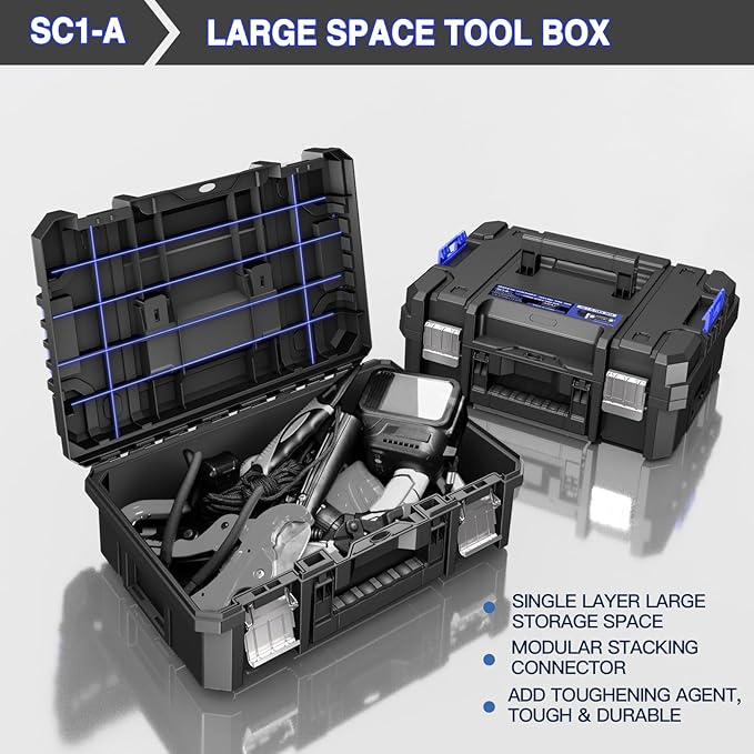 4 Tier Stackable Rolling Tool Box with Wheels | Modular Tool Organizer Box Storage System | Portable Tool Box with Drawers | Tough and Durable | For Garage Storage | Home Repairs | Professional Work
