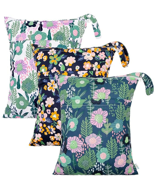 babygoal Floral Wet Dry Bags 3 Pack, Waterproof Travel Bags for Swimsuits, Beach, Pool, Gym,Food Storage and Wet Clothes,3LN45-B
