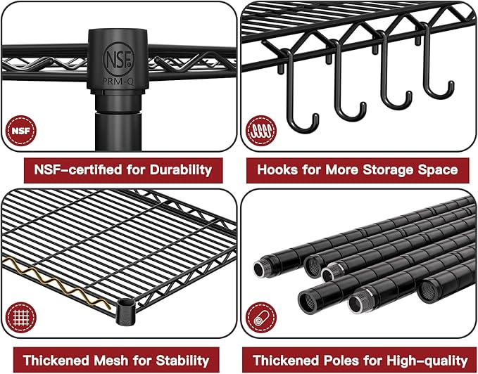 PrimeZone 4 Packs 48" W x 24" D x 81" H Heavy Duty Wire Storage Shelves with Wheels, 5 Tier Adjustable NSF Certified Garage Shelving Unit, Rolling Metal Organizer Shelf Rack for Warehouse, Restaurant