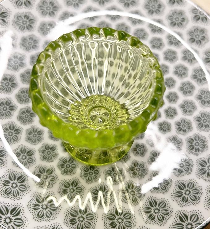 KiaoTime Green Glass Easter Egg Cup for Soft or Hard Boiled Egg Holder - Set of 2 Egg Holders for Breakfast Brunch, Kitchenware, Easter Decoration Egg Cup for Spring Home Party Tableware Decor Favors