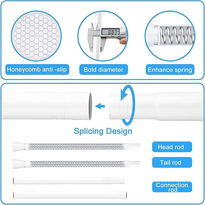 Shower Curtain Rod White Tension Rod 45 to 77 Inch Spring Curtain Shower rod Non Slip 1pcs for Windows No Drilling Adjustable Tension Rods of Curtain Window Closet Kitchen