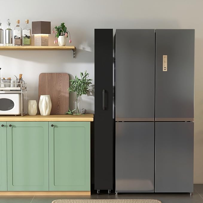 KEIKI 7 Tier Pull-Out Kitchen Pantry Storage Cabinet, Multi-Tier Single-Sided Open Shelf, Spice Rack Next to Fridge, Wood Hutch Food Pantries Cupboard for Coffee Bar, Dining Room, Narrow Spaces