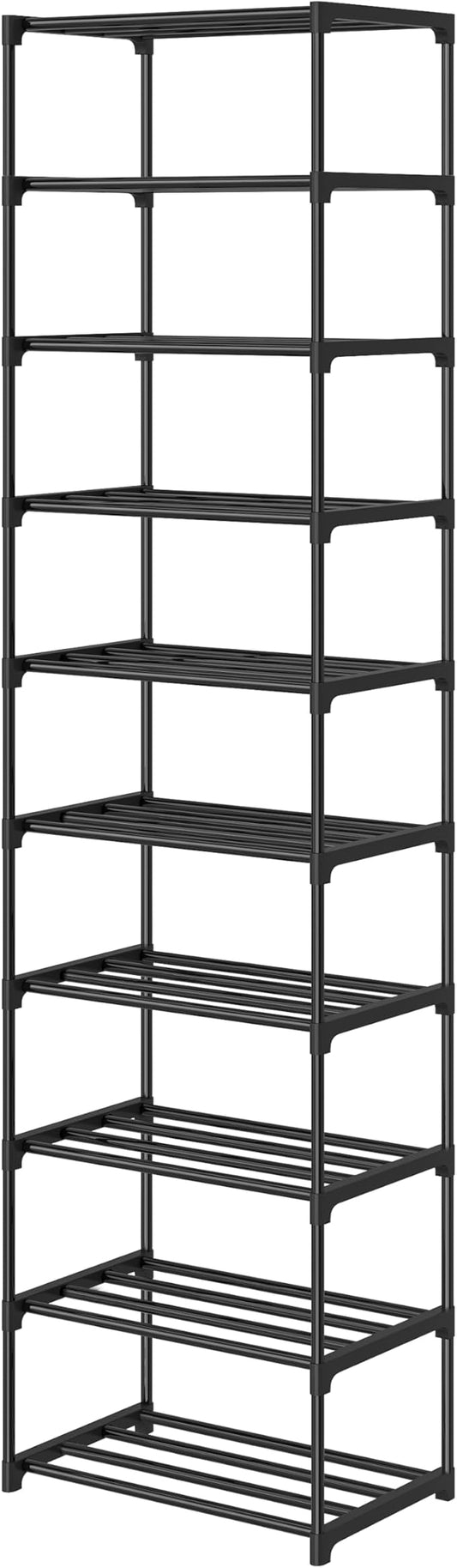 Autonomier 10 Tier Tall Shoe Rack, Narrow Lightweight Shoe Shelf, Compact Vertical Shoe Stand, Small Space Saving for Closet Floor, Dorm Storage Organizer, Front Door Entrance, Entryway