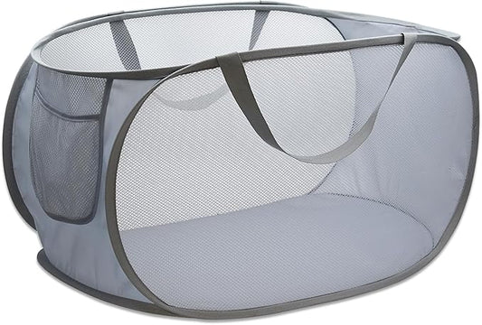 Pop Up Laundry Hamper,Collapsible Horizontal Baskets with Handles & Side Pocket,Foldable Sturdy mesh for Laundry Room,Bathroom,Kids Room,College Dorm or Travel (Grey)
