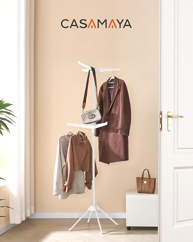 CASAMAYA Clothes Drying Rack Foldable, 74.8 inch 2 Tier Laundry Drying Rack with Rotating Clothes Rail for 54 Pieces of Clothes, Space Saving, Indoor, Stainless Steel, White CDR002W11