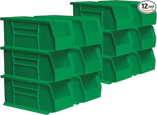 Akro-Mils 30230 AkroBins Plastic Storage Bins, Space-Saving Stackable Bins for Garage, Pantry, Craft Organization, 11" x 5" x 5", Green, 12-Pack