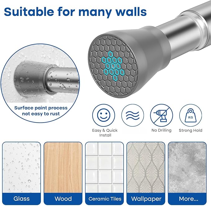 Tension Rods for Windows 28 to 48 Inch Silver Tension Curtain Rod Spring Rods No Drilling Pressure Tension Rods Adjustable Curtain Rods Expandable for Closet,Doorway