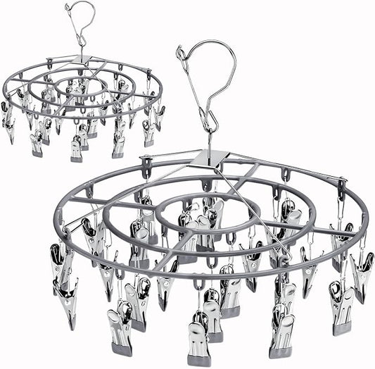 PHYDELU 2PCS Drying Rack Clothing with 24 Clips，Sock Hanger for Drying，Hanging Clothes Dryer Underwear Hangers Racks Laundry Socks Panty Wet Bra Lingerie Baby Delicates Foldable Small Indoor Metal
