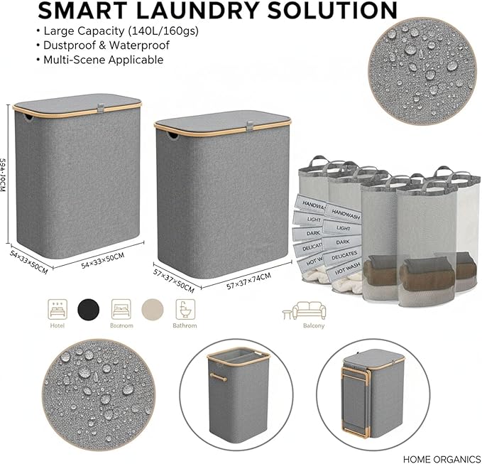 2pcs FLaundry Hamper with Lid,Collapsible Dirty Clothes Hamper Organizer | Large Capacity Space-Saving Design for Bedroom/Laundry Room Essentials (Gray)