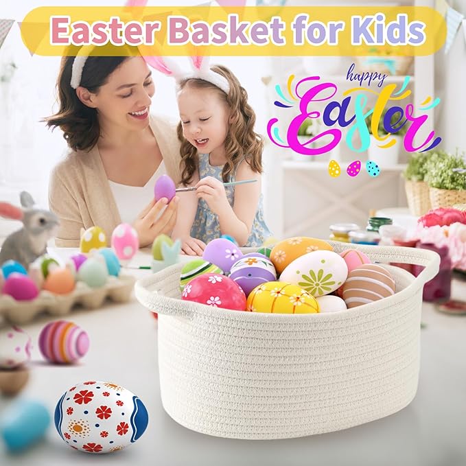 Happyiren Baby Blue Cute Woven Storage Basket with Handle, Baskets for Gifts Empty, Gift Baskets for Valentines Day, Baby Shower, Burr, Raffle Fundraiser, Decorative Organizer Box for Baby Toy Pet