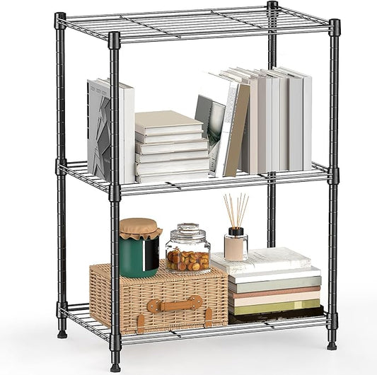 M MZG 450 lbs Steel Storage Shelving 3-Tier Utility Shelving Unit Steel Organizer Wire Rack for Home,Kitchen,Office (11.8" D x 17.7" W x 26.3" H)