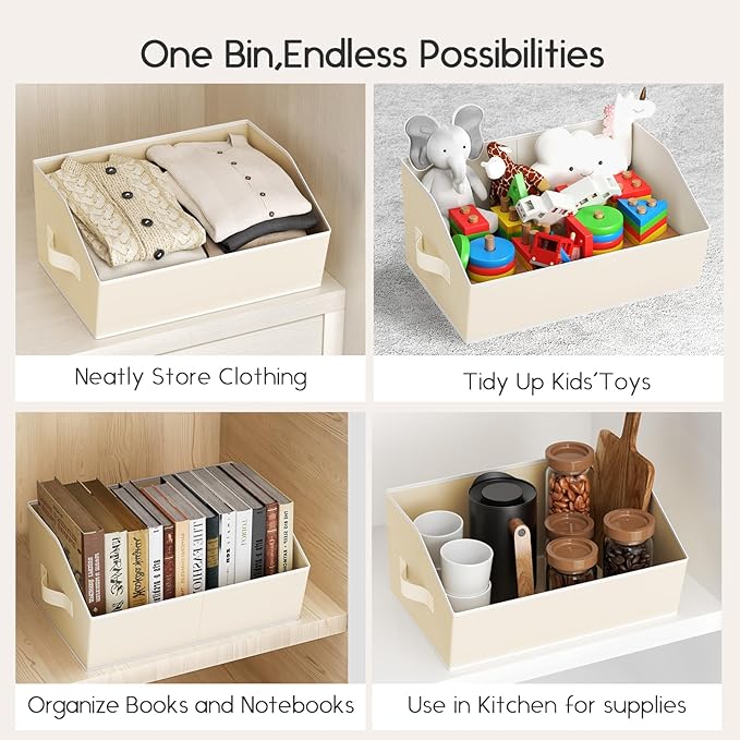 Homsorout Large Closet Organizers and Storage Bins - 4 Pack Trapezoid Storage Baskets for Shelves, Foldable Fabric Baskets with Handles Ideal for Closet, Basket, Wardrobe and Shelf Storage, Beige