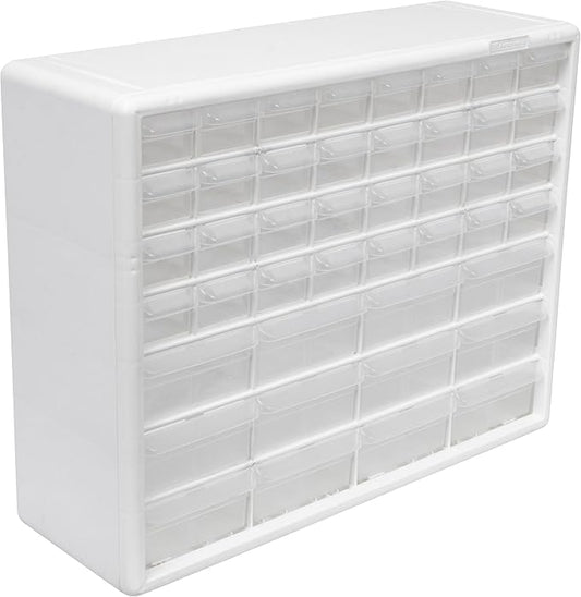 Akro-Mils 44-Drawer Plastic Drawer Storage Cabinet for Garage Organization, Bead Organizer, Building Bricks Storage, Teacher Toolbox, Makeup Organizer, 20" W x 6" D x 16" H, 10144 White