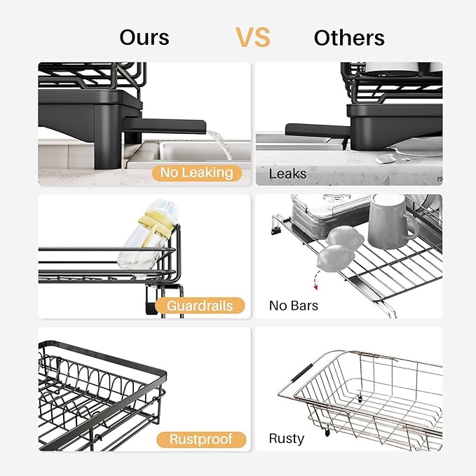 Premium Expandable Dish Drying Rack with Drainboard – 2-in-1 Large Capacity Countertop & Over-Sink Dish Rack, Rust-Resistant Metal