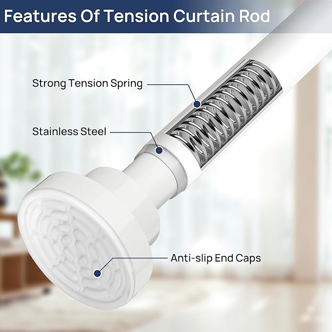 ENJOYBASICS 2 Pack Adjustable Spring Tension Curtain Rods 32 to 66 Inches, Stainless Steel White Shower Rod No Drilling for Window, Bathroom, Closet, Room Divider, 7/8" Diameter