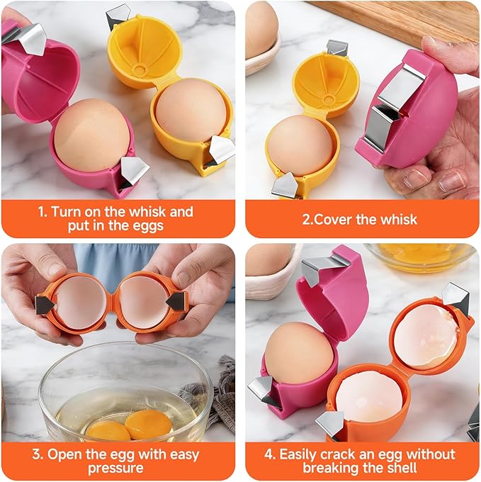 3 PCS Egg Shell Opener Egg Separator for Raw Eggs,Hard Boiled Egg Peeler Egg Cube Egg Separator,Quickly Cutting Off Cooked Eggs,Stainless Steel Eggshell Breaker Kitchen Gadgets (3 egg)