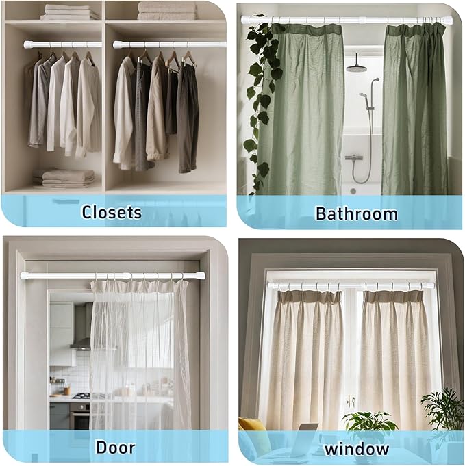 2 Pack White Tension Rods, 41"-75" Adjustable Shower Curtain Rods, Heavy Duty No Drilling Rod, 11lbs Max Load, 1.2" End Cap, 19/22mm Tube, Metal, for Bathroom, Window, Bedroom, Doorway, Closet