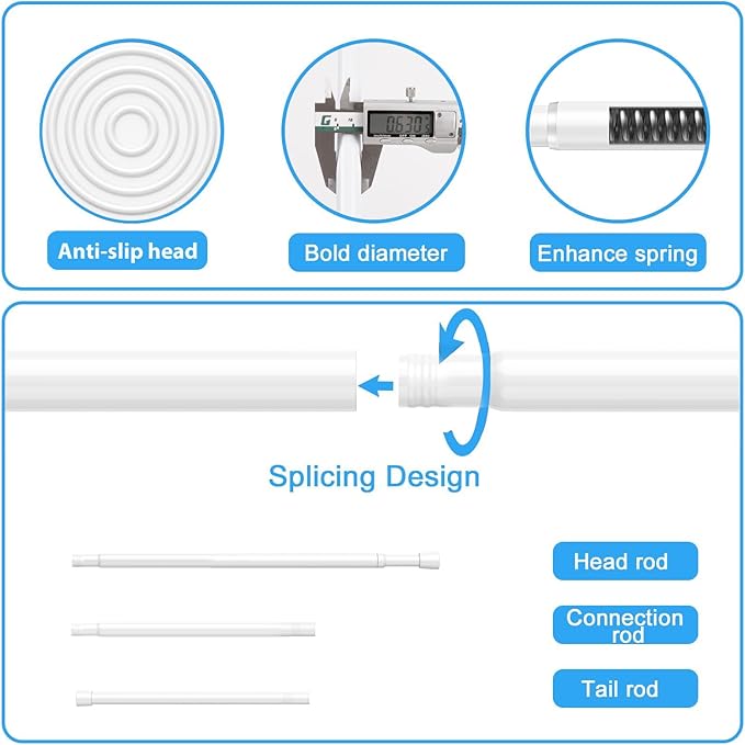 2 Pack Spring Tension Rods 28-45 Inches, 5/8 Inch Diameter White No Drill Spring Loaded Adjustable Extendable, Small Short Tension Curtain Rod for Windows Kitchen Doorway Closet Cupboard