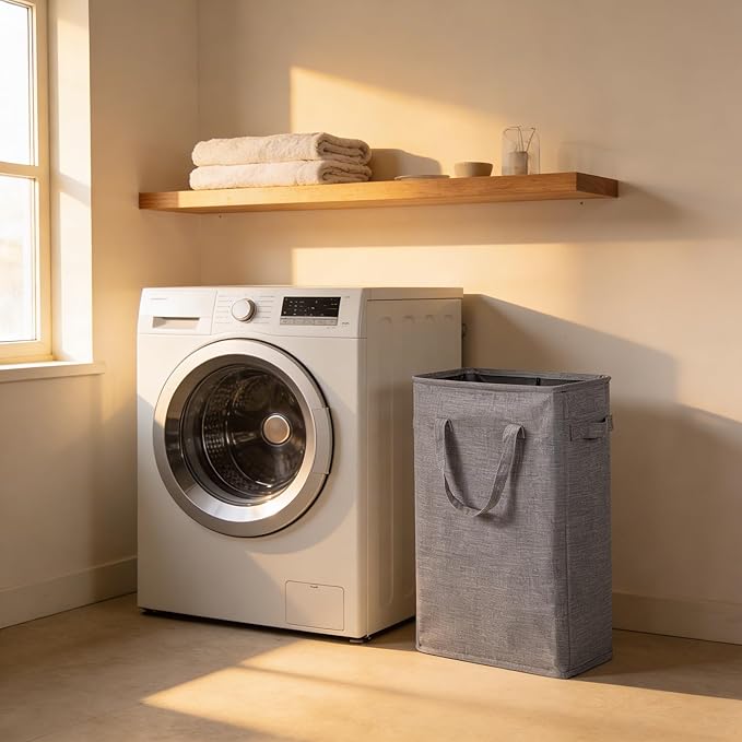 ZERO JET LAG Slim Laundry Hamper With Handles Collapsible Laundry Basket Thin Dirty Clothes Basket Narrow Laundry Bag Foldable Dirty Cloth Hamper 45L (24 inches,Dark Grey)